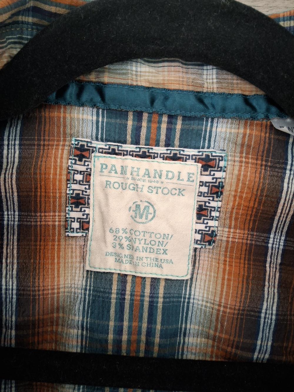 Women's Plaid Button-Down Shirt with Embroidered Yoke - Orange & Teal - Picture 4 of 4